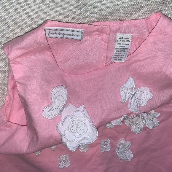 First Impressions Pink and White Floral Button up back Top (6-9 Months) - Picture 3 of 3